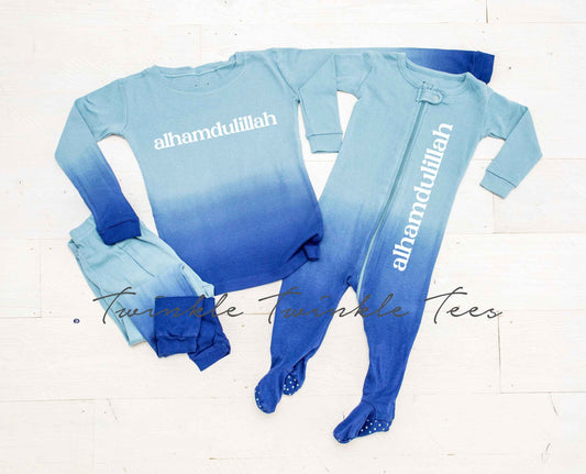 Alhamdulillah Pajamas Blue Ombre Tie Dye Pajamas, Ramadan pajamas for the family, matching ramadan pajamas