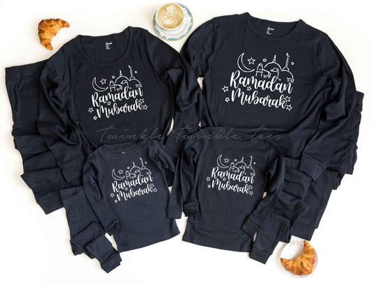 Ramadan Mubarak version 2 Navy Solid Pajamas - Family Ramadan Pajamas - Ramadan Gifts