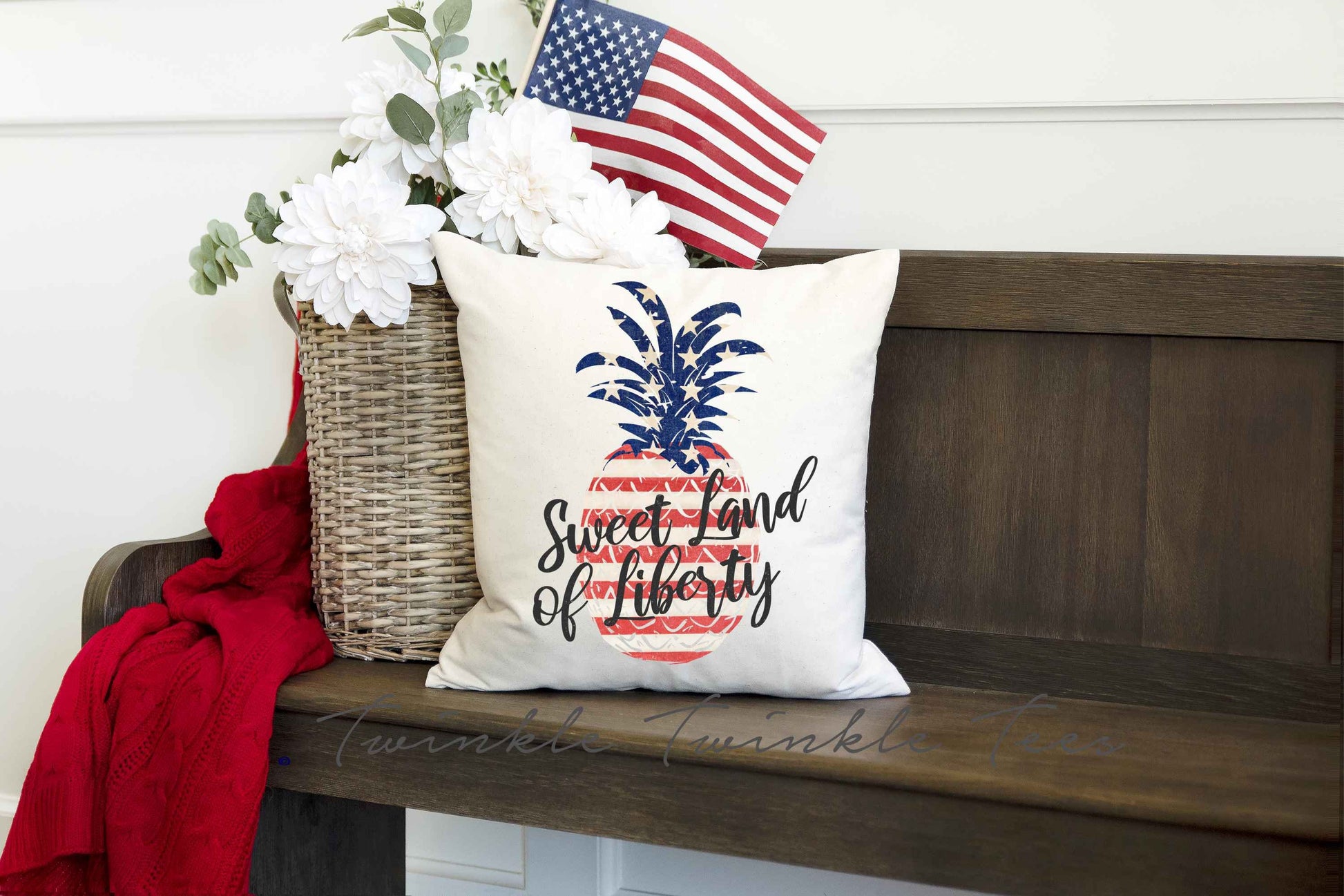 Sweet Land of Liberty Beige 16 x 16 Throw Pillow, 4th of July Home Decor, Independence Day Home Decor