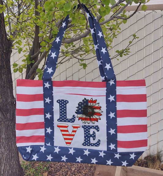 Love American Flag Tote Bag - Boat Tote - Large Shoulder Bag