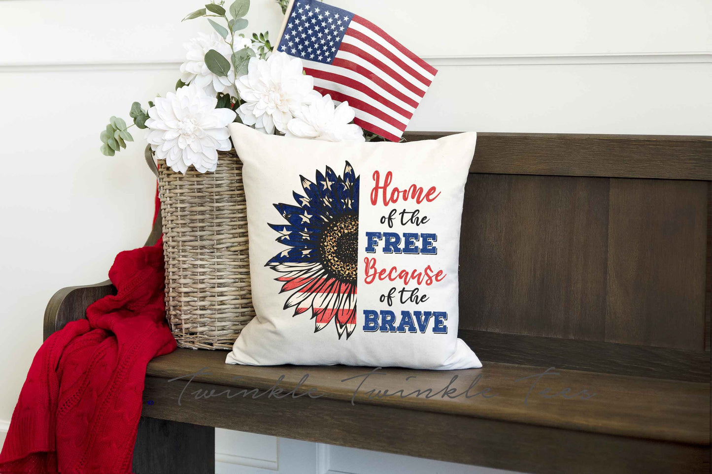 Home of the Free Because of the Brave 16 x 16 Throw Pillow, 4th of July Home Decor, Independence Day Home Decor