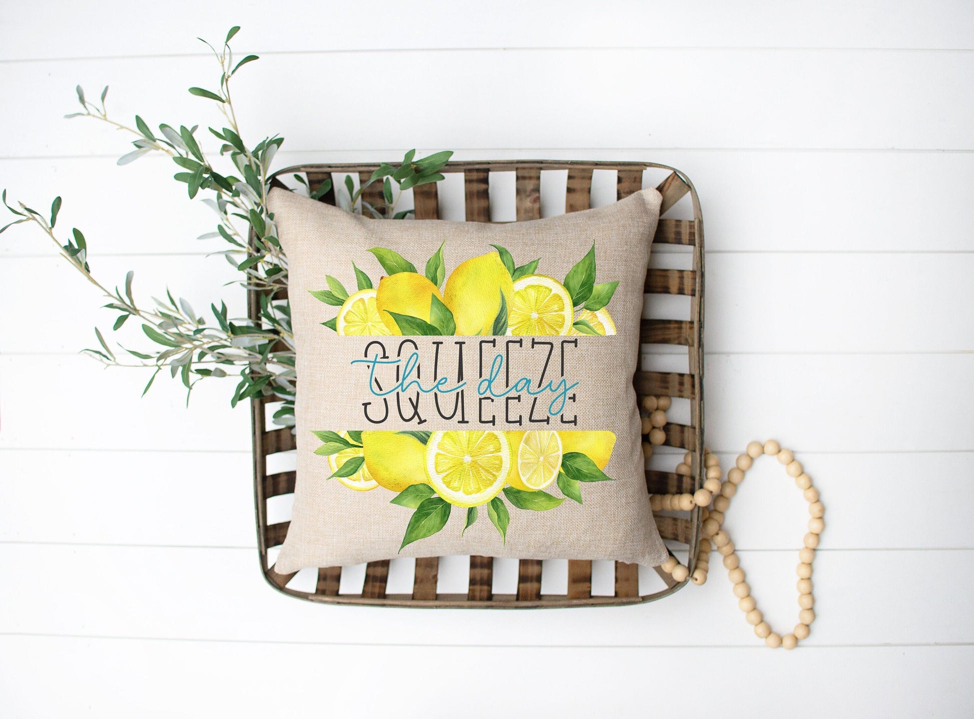 Squeeze the Day Beige 16 x 16 Throw Pillow, Summer Home Decor