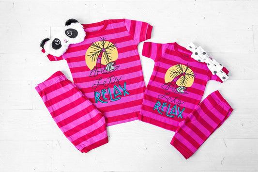 Let's Relax Pink Stripe Shorts Toddler and Youth Pajamas - Kids Pajamas - Summer Vacation Pajamas - Cruise Pajamas - Matching Cousin Pajamas