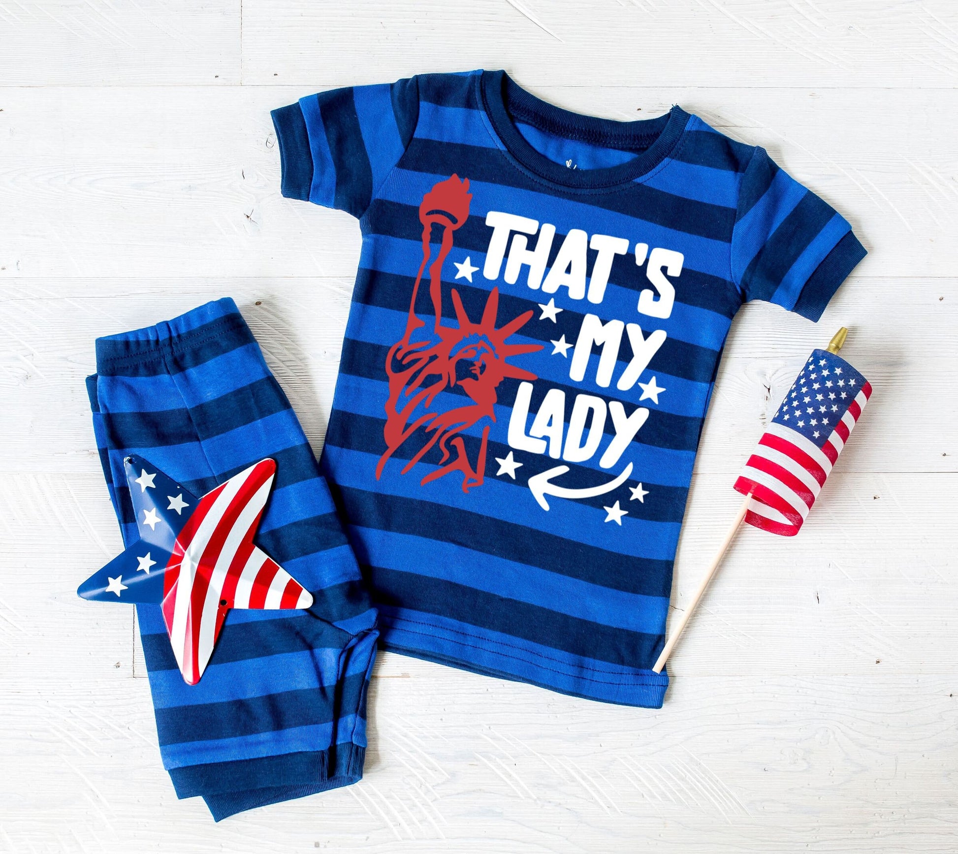 That's My Lady Statue of Liberty Striped Shorts Toddler and Kids Pajamas - Kids 4th of July Pajamas - 4th of July Toddler Pajamas Set