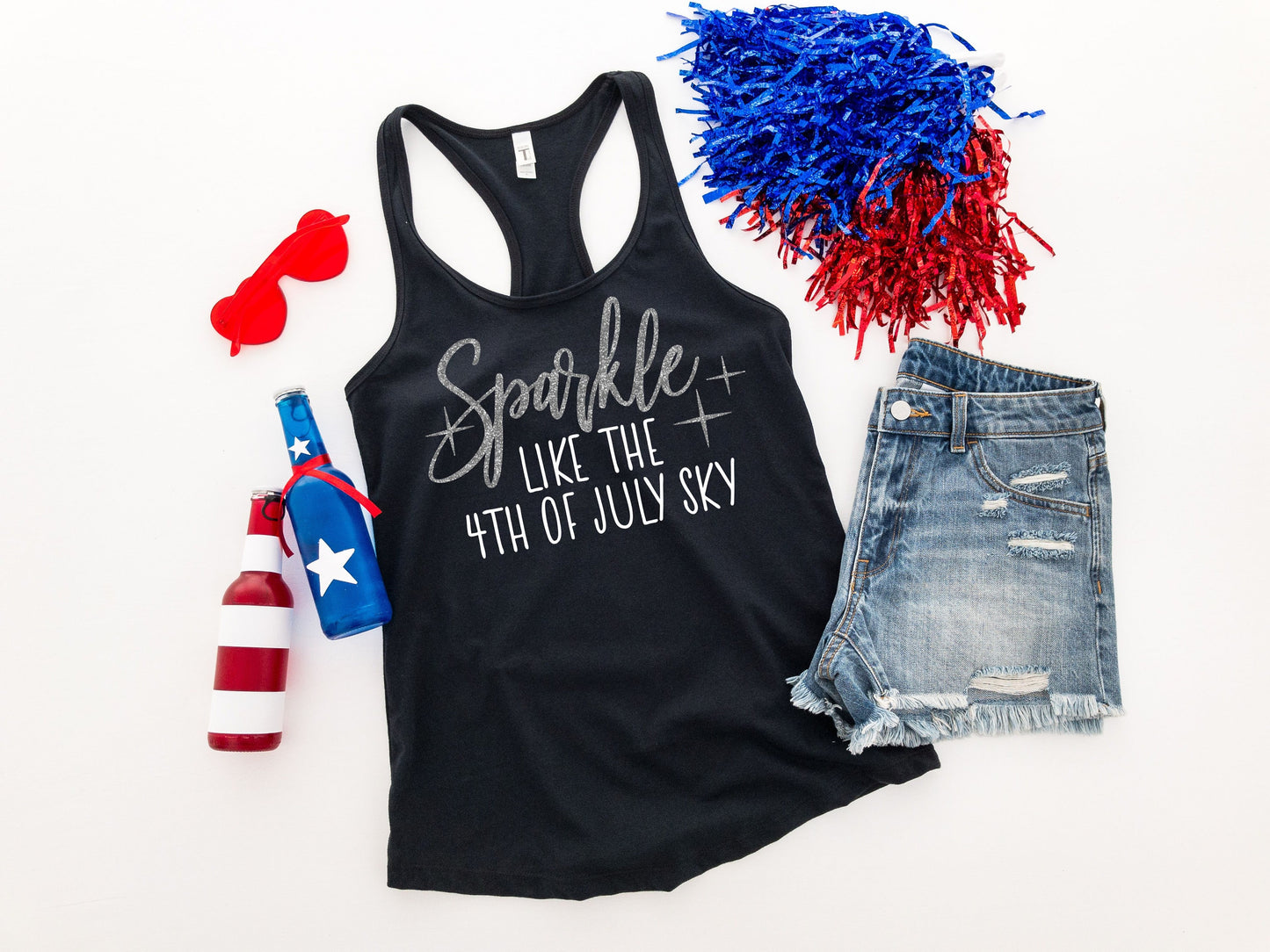 Sparkle like the 4th of July Sky patriotic racerback tank • Women's 4th of July tank top