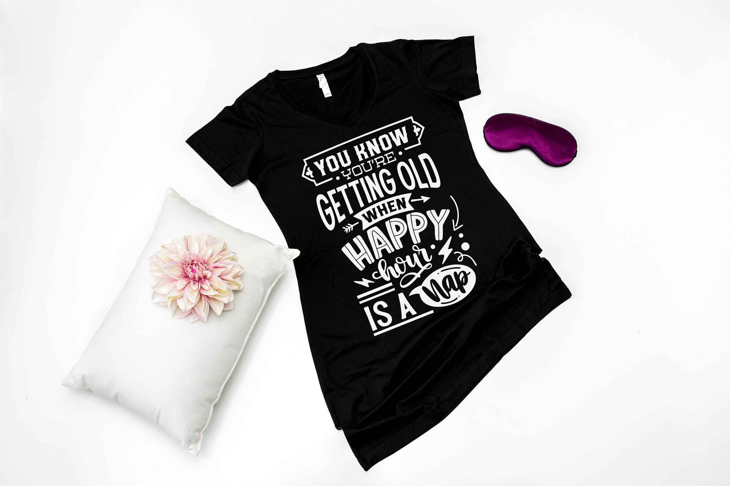 You Know You're Getting Old When Happy Hour is a Nap V-neck Night Shirt or Swim Cover Up - sleep shirt - night shirt