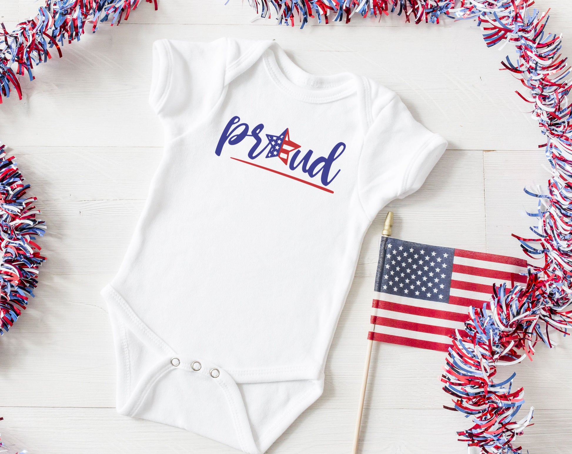 Proud American Flag Star 4th of July Baby Bodysuit - first fourth of july - 4th of july baby outfit