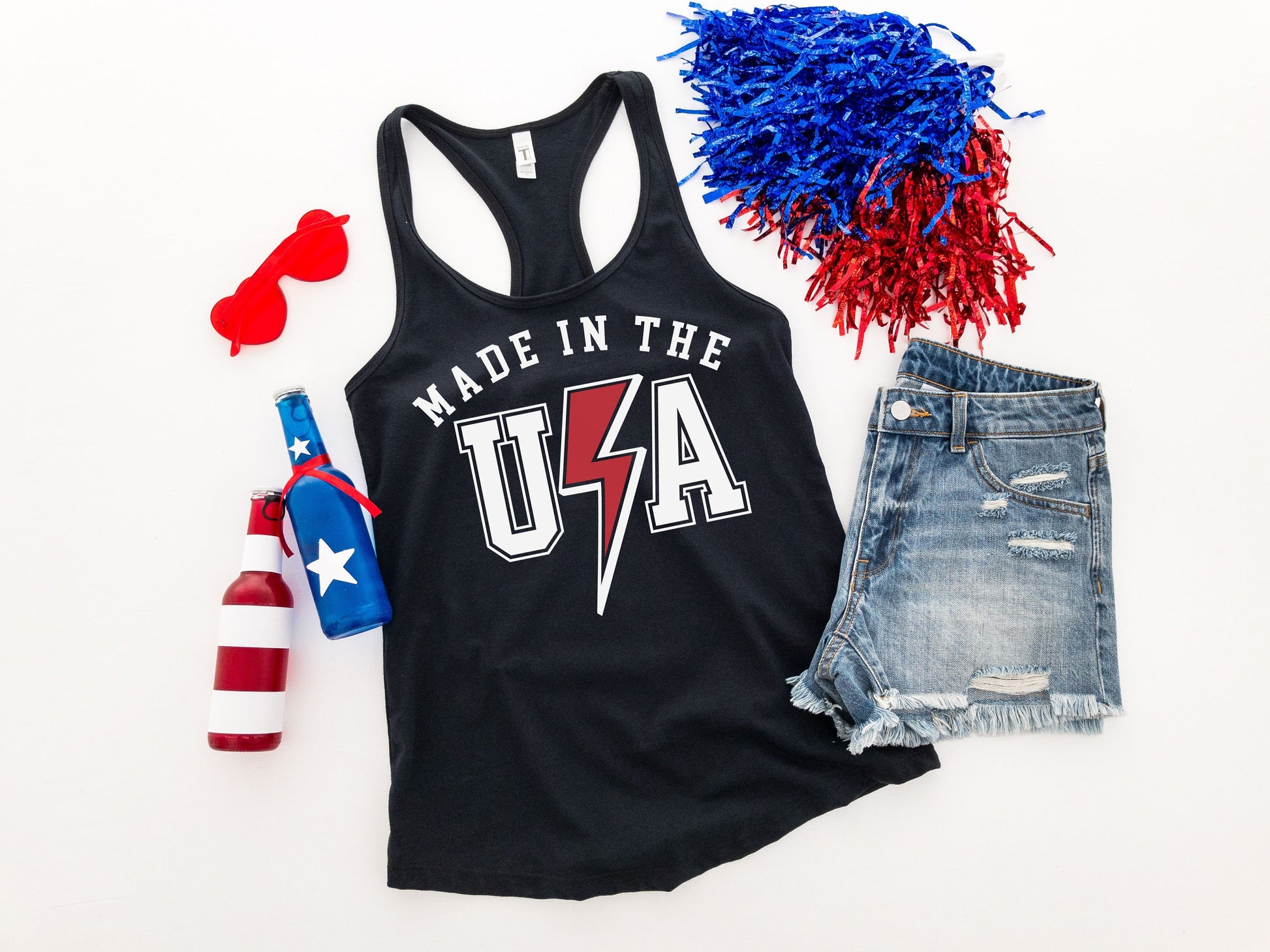 Made in the USA patriotic racerback tank • Women's 4th of July tank top