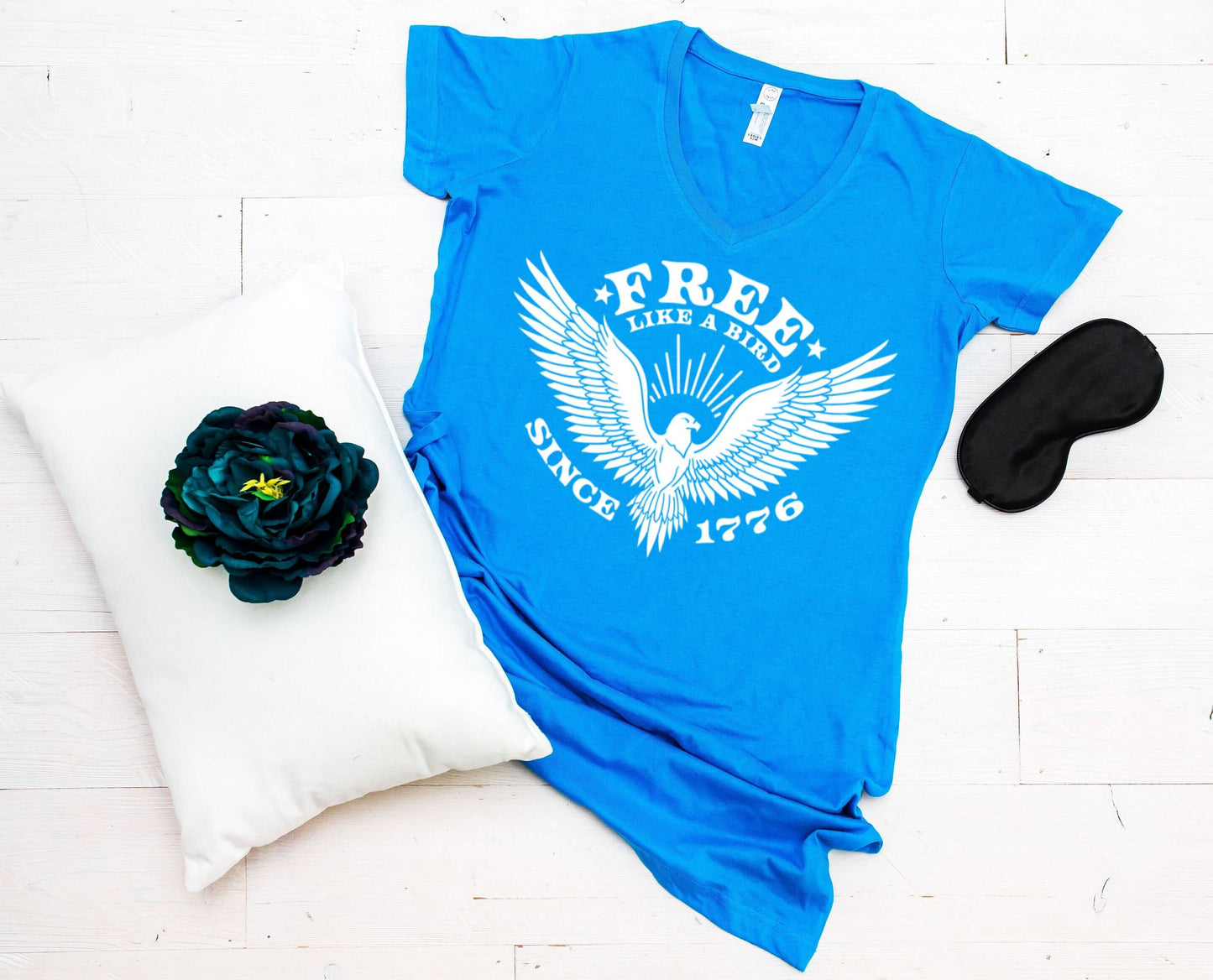 Free Like a Bird Since 1776 V-neck Night Shirt - 4th of July Nightgown - long night shirt - women's pajamas - lounge shirt