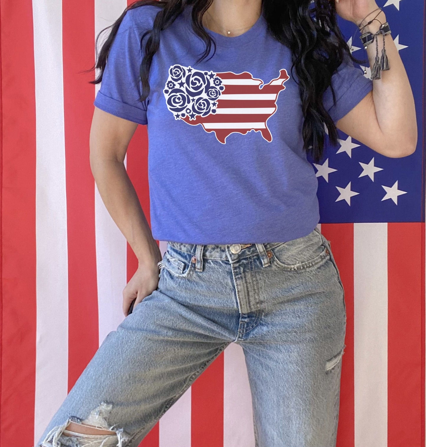 USA with Flowers 4th of July t-shirt • 4th of July Shirt