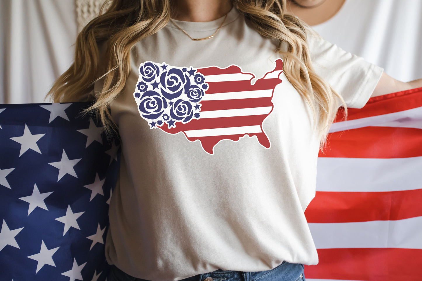 USA with Flowers 4th of July t-shirt • 4th of July Shirt