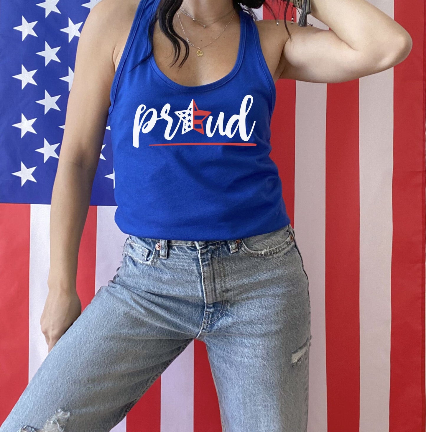 Proud American Flag patriotic racerback tank • Women's 4th of July tank top