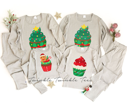 Christmas Cupcakes Grey Thermal Pajamas, christmas pajamas for the family, thermal pajamas, matching christmas pajamas