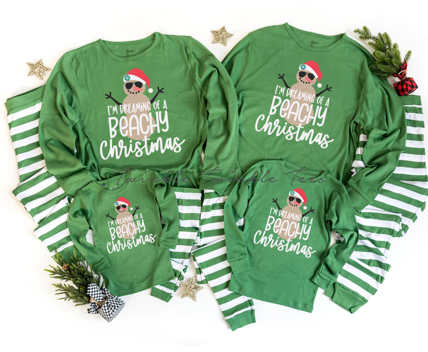 I'm Dreaming of a Beachy Christmas Green Top Striped Christmas Pajamas - beach christmas - nautical christmas - coastal christmas