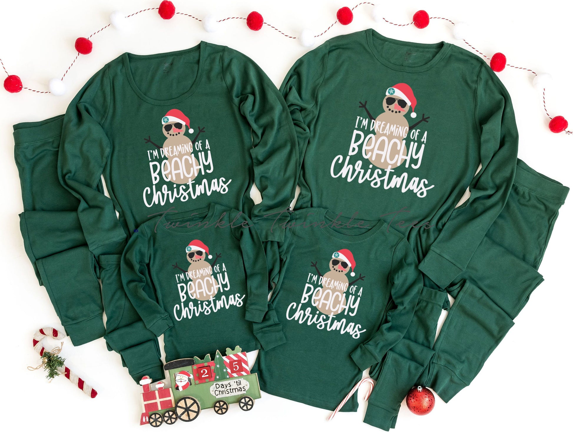 I'm Dreaming of a Beachy Christmas Forest Green Christmas Pajamas - beach christmas - nautical christmas - coastal christmas