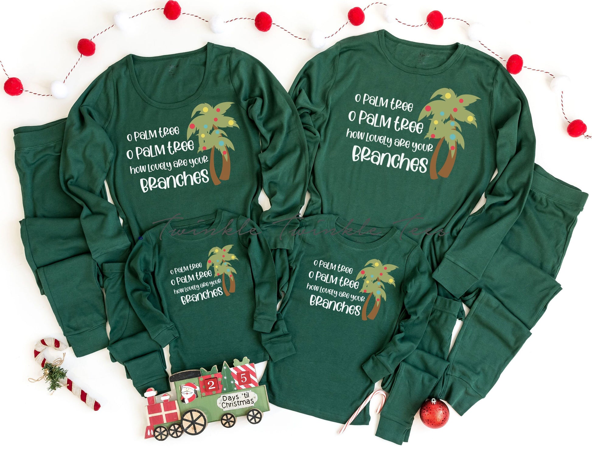 O Palm Tree How Lovely Are Your Branches Forest Green Christmas Pajamas - beach christmas - nautical christmas - coastal christmas