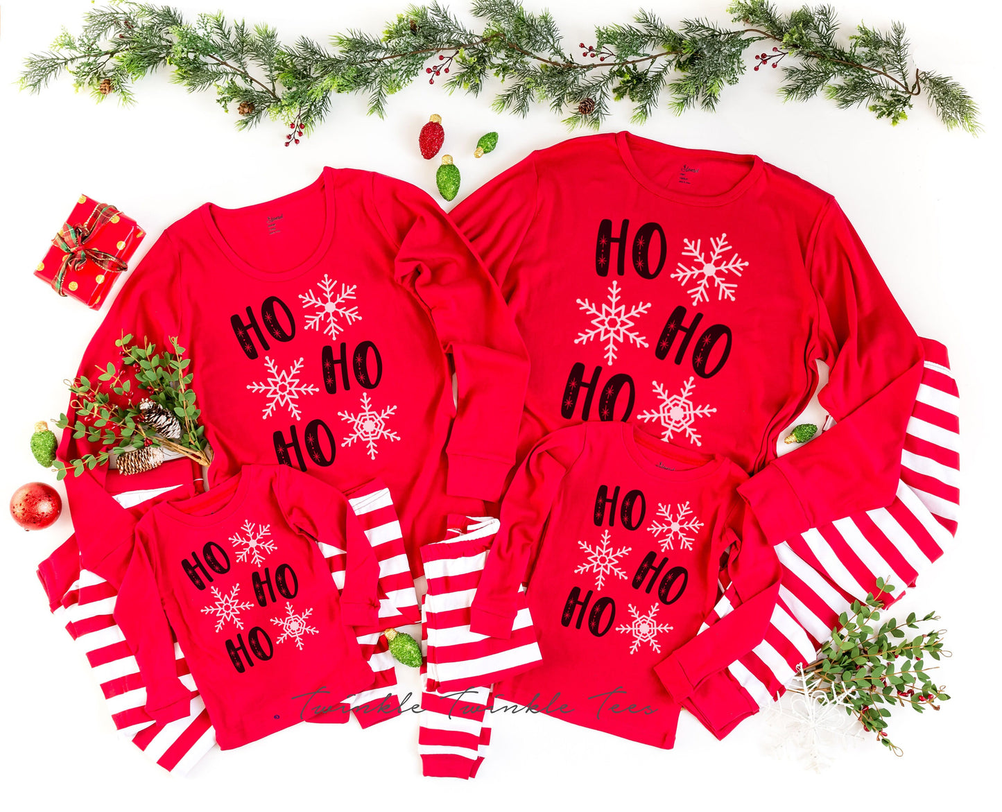 Ho Ho Ho Red Top Family Christmas Pajamas - kids christmas pjs - baby christmas pjs - women's christmas jammies - Family PJs