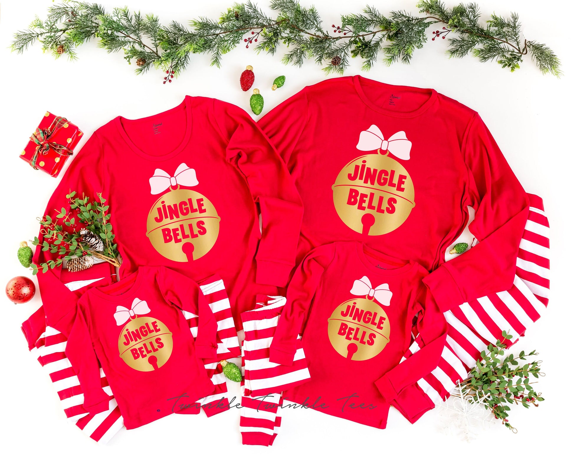 Jingle Bells Red Top Family Christmas Pajamas - kids christmas pjs - baby christmas pjs - women's christmas jammies - Family PJs