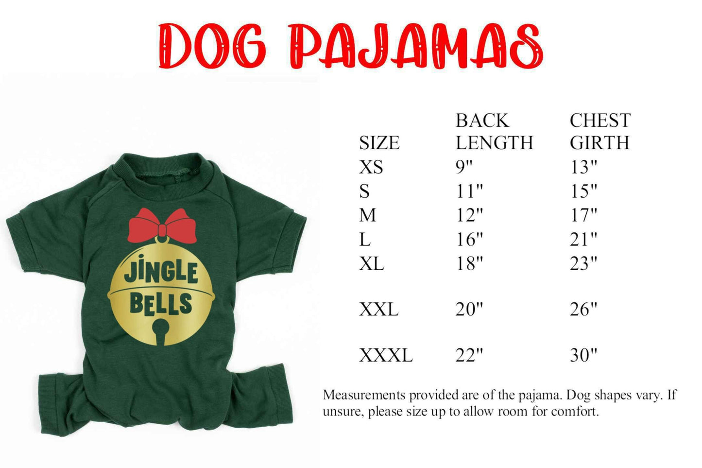 Jingle Bells Forest Green Solid Christmas Pajamas