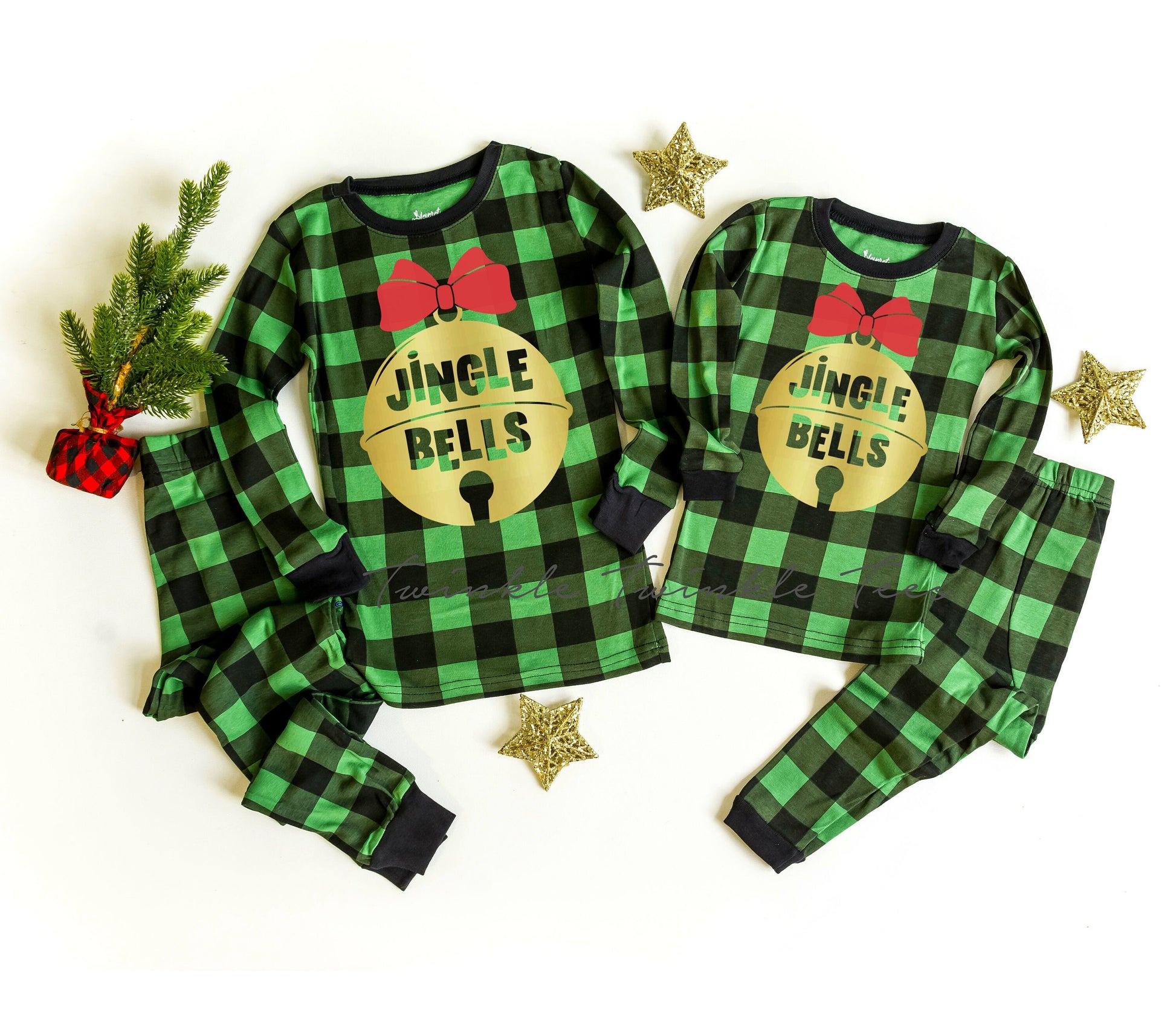Jingle Bells Green Plaid Family Christmas Pajamas - women's christmas jammies - matching family christmas pjs