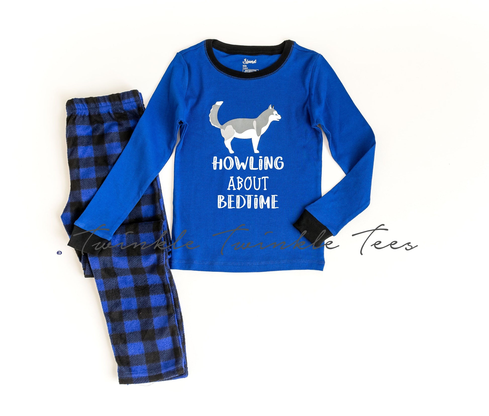 Howling About Bedtime Husky Pajamas with Fleece Pants, Boys Pajamas, Plaid Pajamas, Holiday Pajamas, Boys Pajama Set