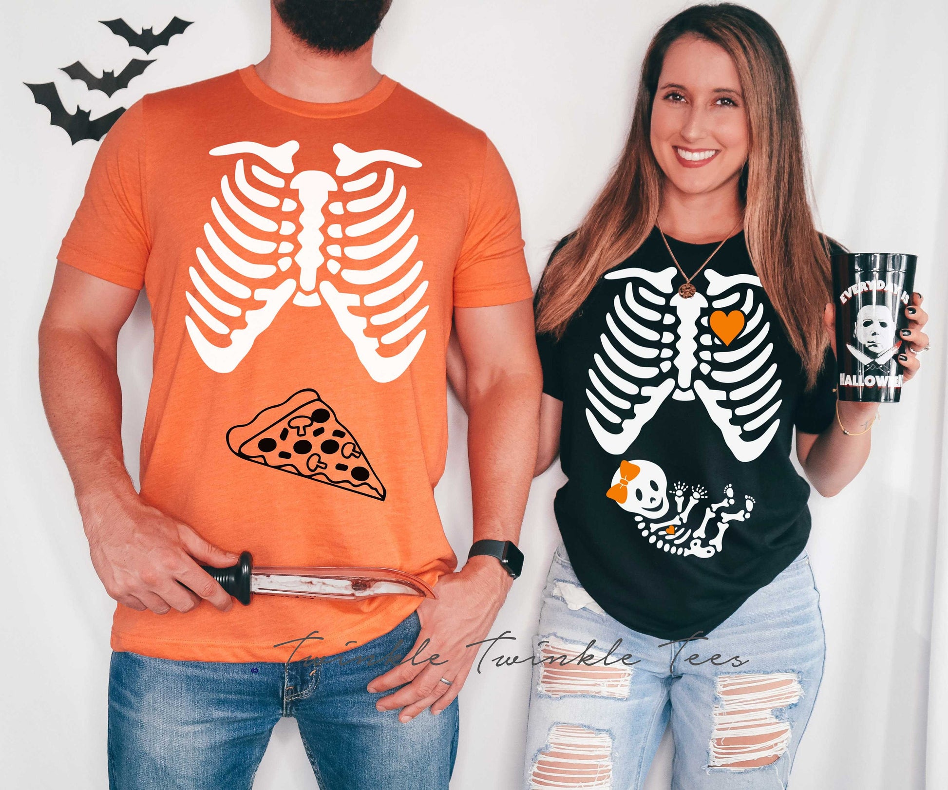 Skeleton Maternity Couples Halloween t-shirt - halloween pregnancy