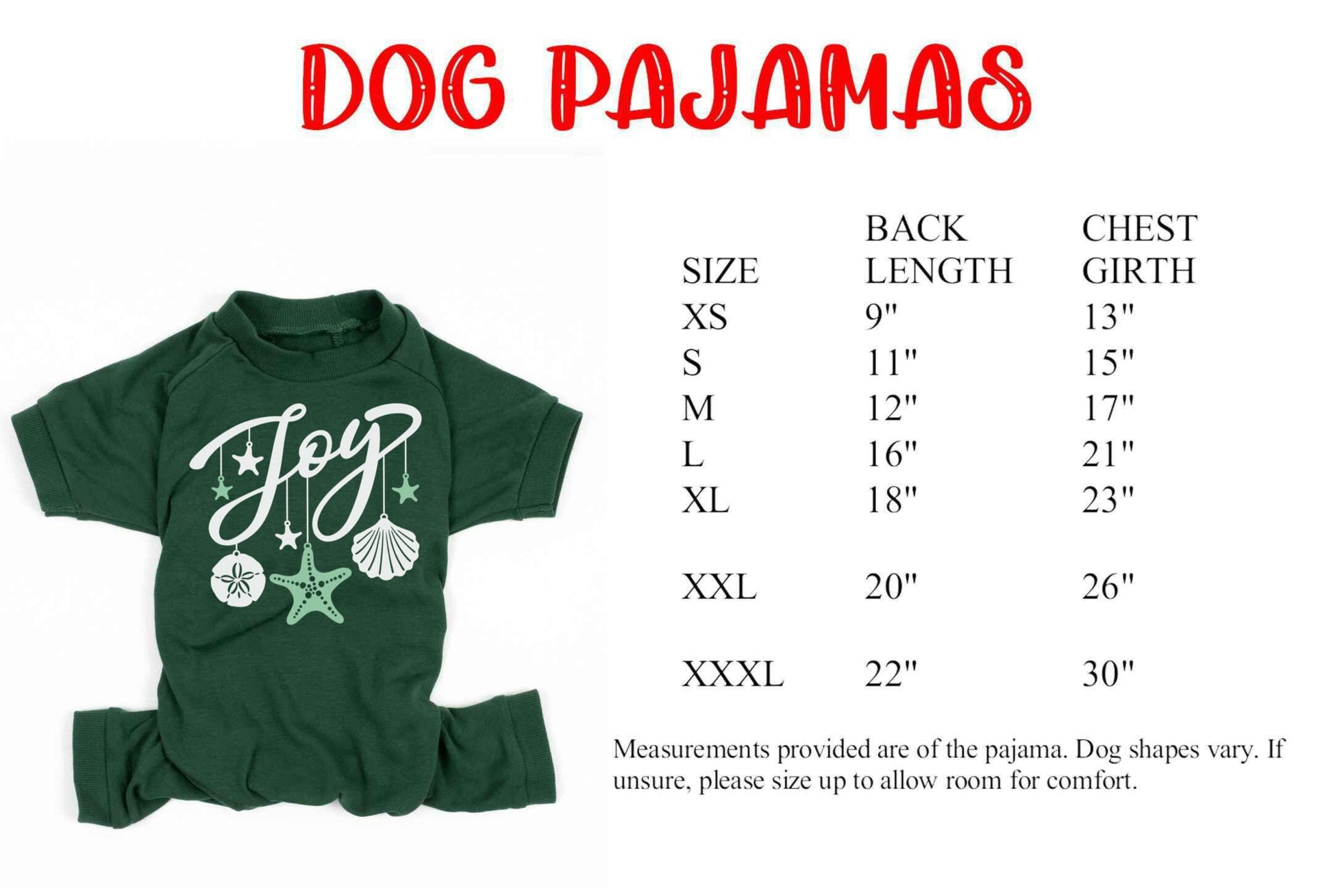 Joy Seashells Forest Green Christmas Pajamas - beach christmas - nautical christmas - coastal christmas