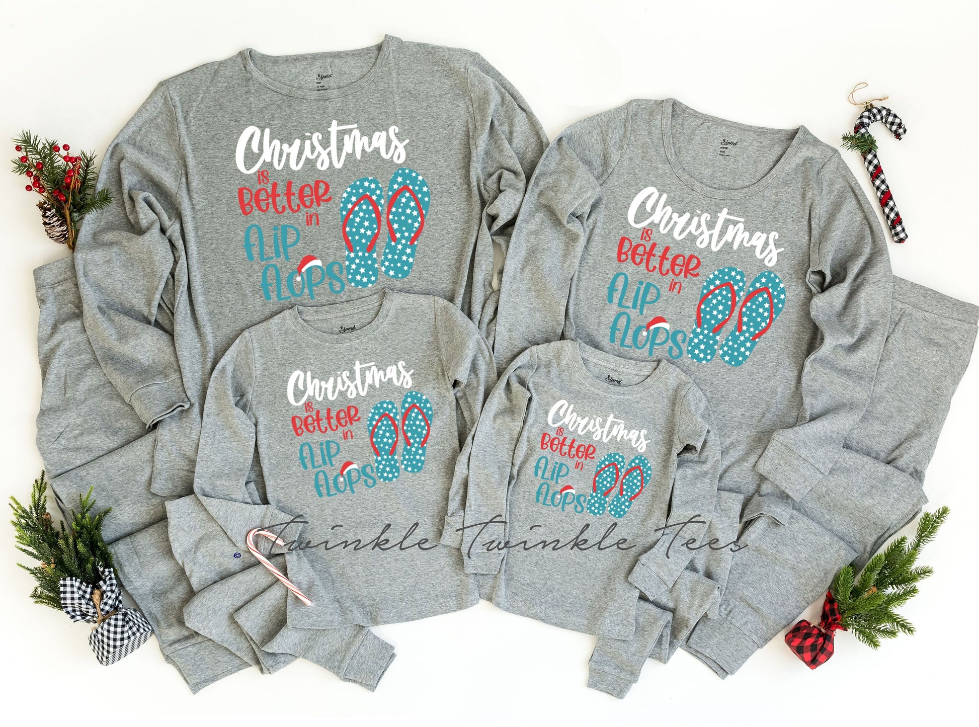 Christmas is Better in Flip Flops Light Grey Solid Christmas Pajamas - beach christmas - nautical christmas - coastal christmas