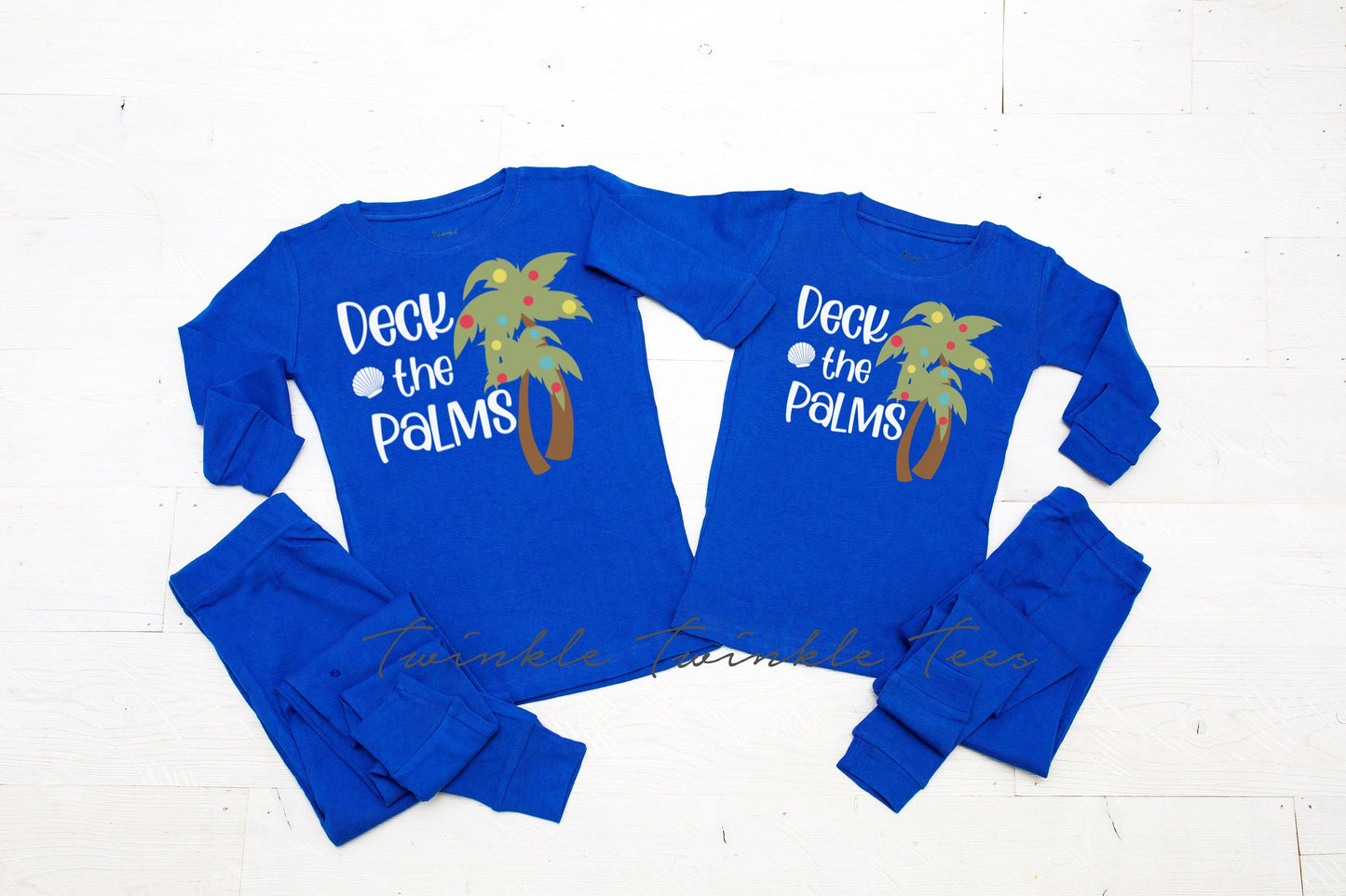 Deck the Palms Blue Solid Christmas Pajamas - beach christmas - nautical christmas - coastal christmas