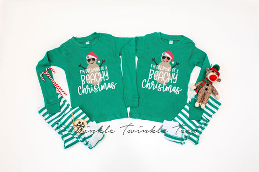 I'm Dreaming of a Beachy Christmas Green Striped Family Matching Christmas Pajamas - kids christmas pjs - beach christmas