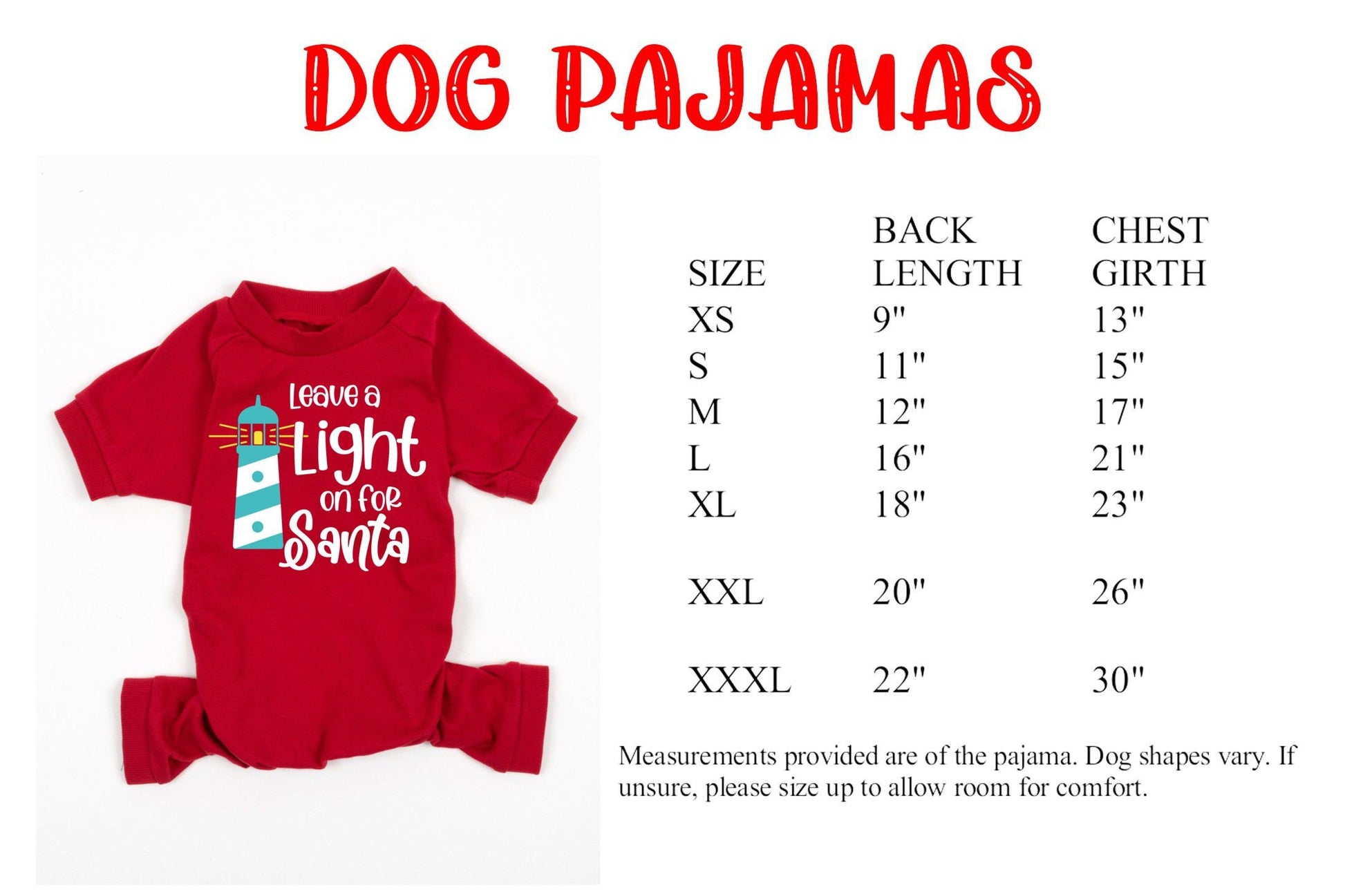 Leave a Light on For Santa Red Top Striped Christmas Pajamas - beach christmas - nautical christmas - coastal christmas