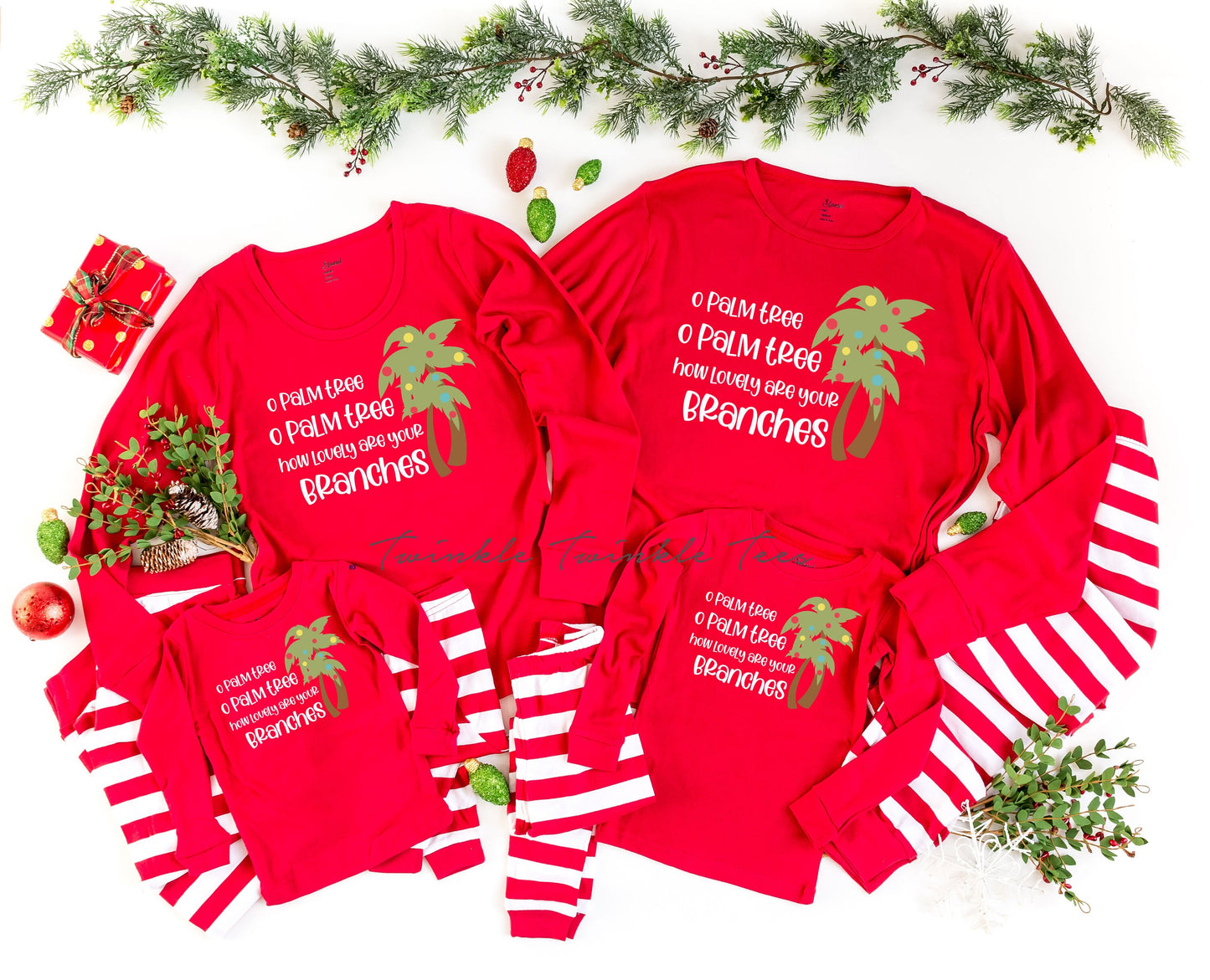 O Palm Tree How Lovely Are Your Branches Red Top Striped Christmas Pajamas - beach christmas - nautical christmas - coastal christmas