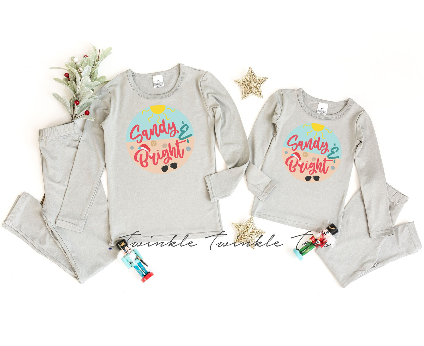 Sandy and Bright Grey Thermal Pajamas, christmas pajamas for the family, thermal pajamas, matching christmas pajamas