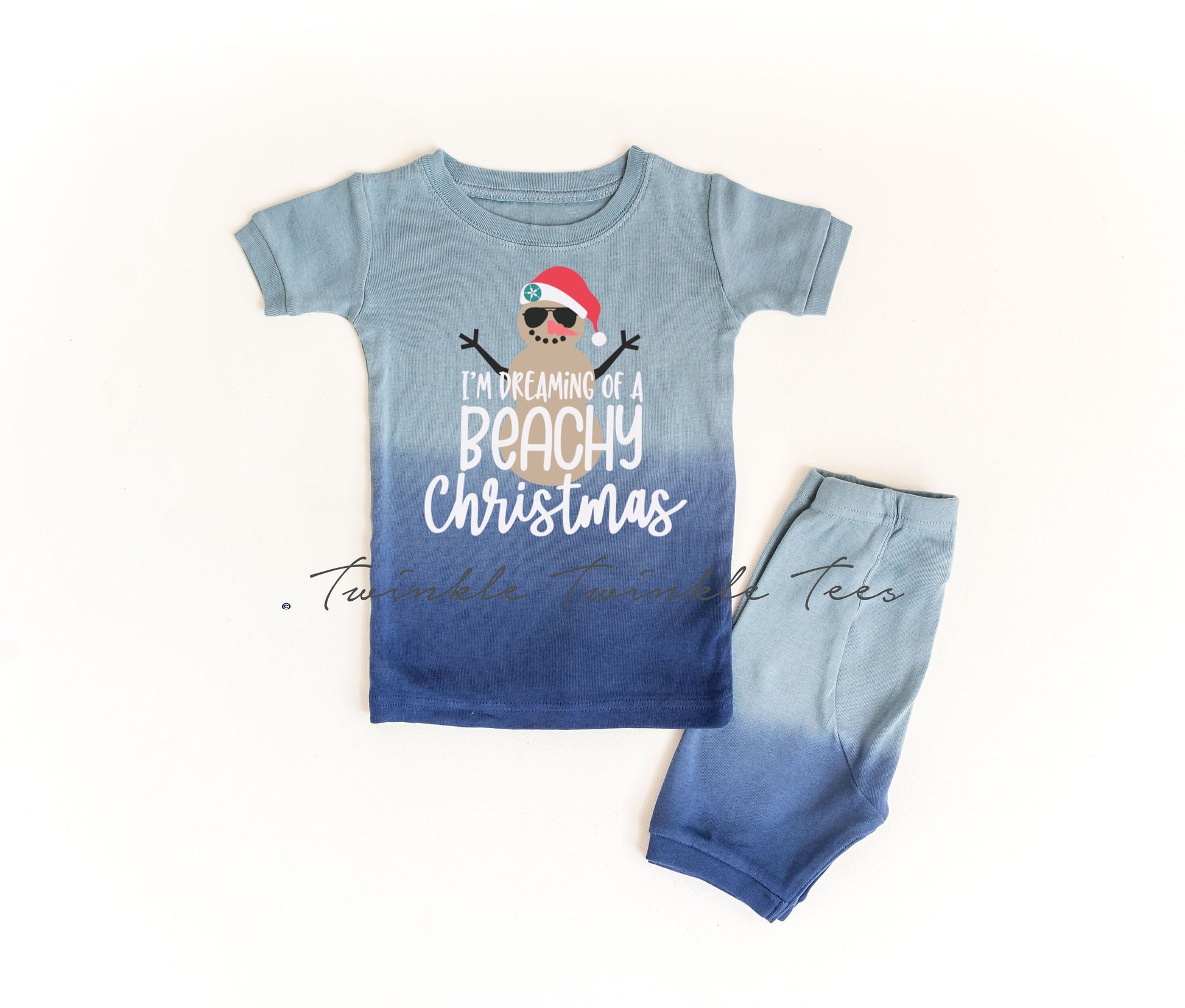 I'm Dreaming of a Beachy Christmas Blue Ombre Shorts Toddler and Youth Pajamas - Kids Pajamas - Christmas at the Beach Pajamas