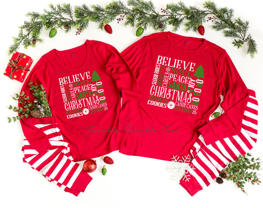 Christmas Subway Art Red Top Family Christmas Pajamas - kids christmas pjs - baby christmas pjs - women's christmas jammies - Family PJs