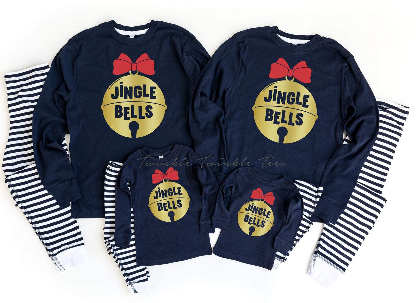 Jingle Bells Navy Family Matching Christmas Pajamas - womens pajamas - kids pjs - christmas pajamas