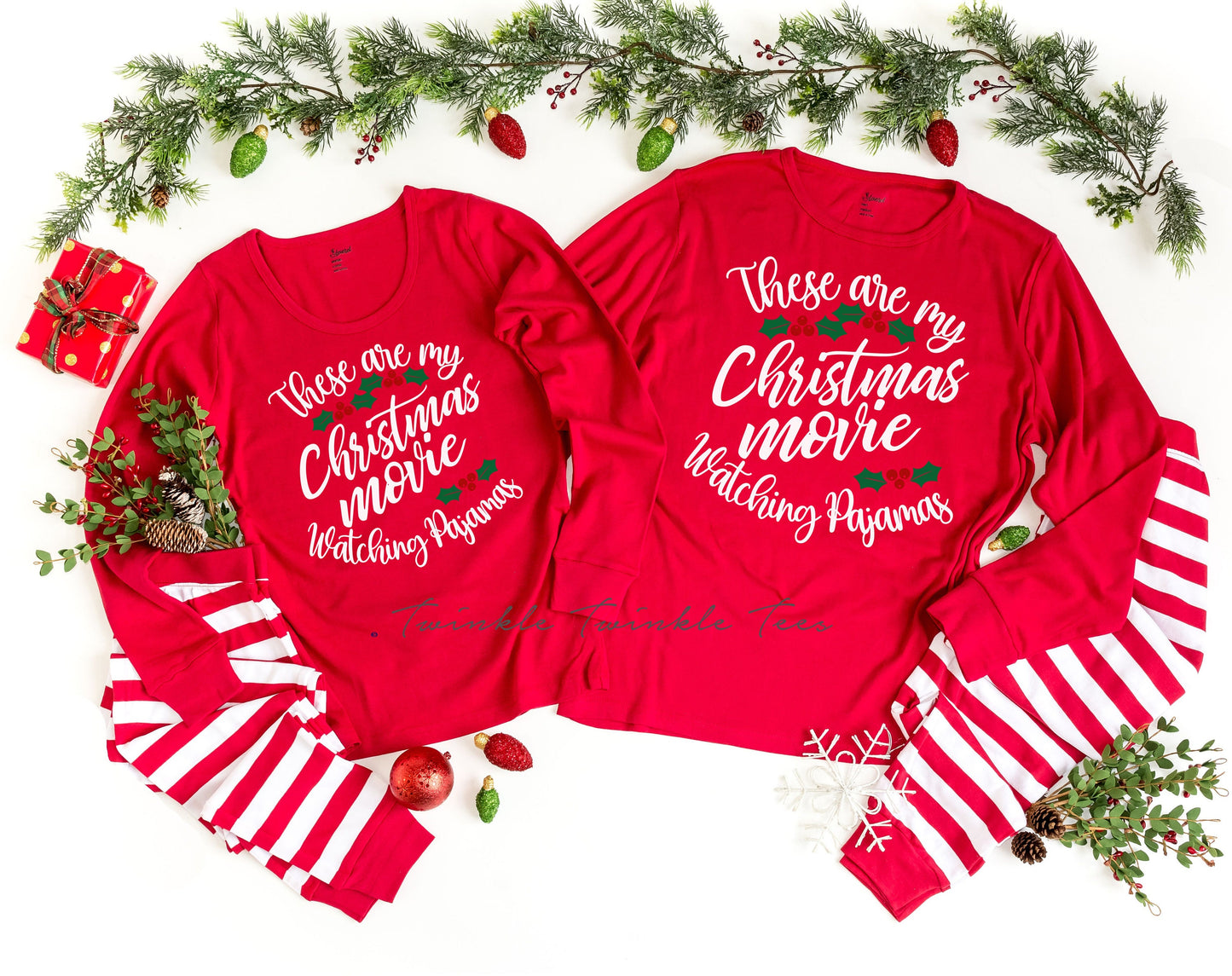 These are my Christmas Movie Watching Pajamas Red Top Christmas Pajamas - matching dog christmas pjs - adults and kids sizes