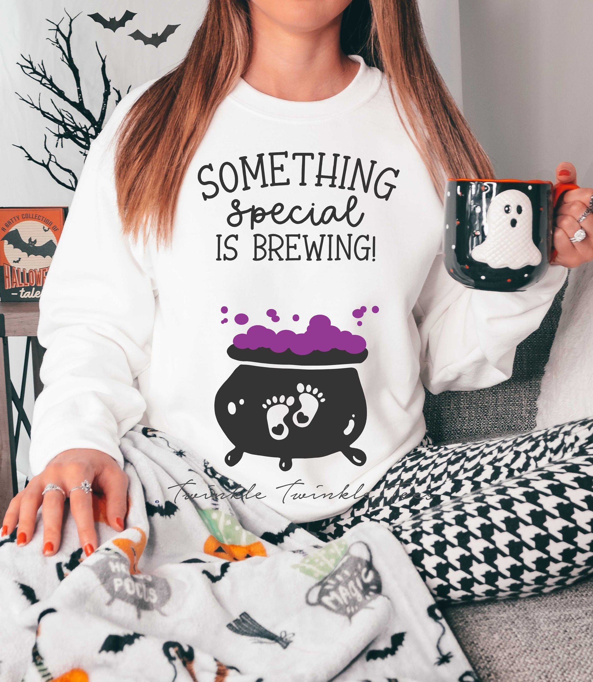 Something Special is Brewing Women's Crewneck Fleece Pullover Sweatshirt - Halloween Maternity - Halloween Costume for Pregnant Women