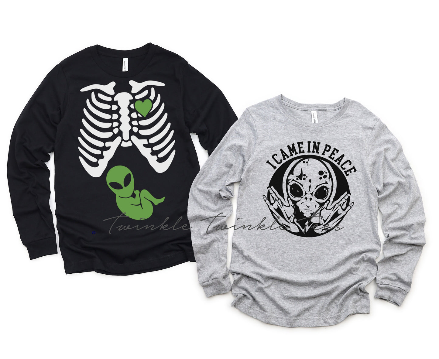 Alien Skeleton Maternity long sleeve or short sleeve t-shirt - nerdy pregnancy shirt - nerdy pregnancy announcement - dad options too