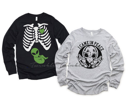 Alien Skeleton Maternity long sleeve or short sleeve t-shirt - nerdy pregnancy shirt - nerdy pregnancy announcement - dad options too
