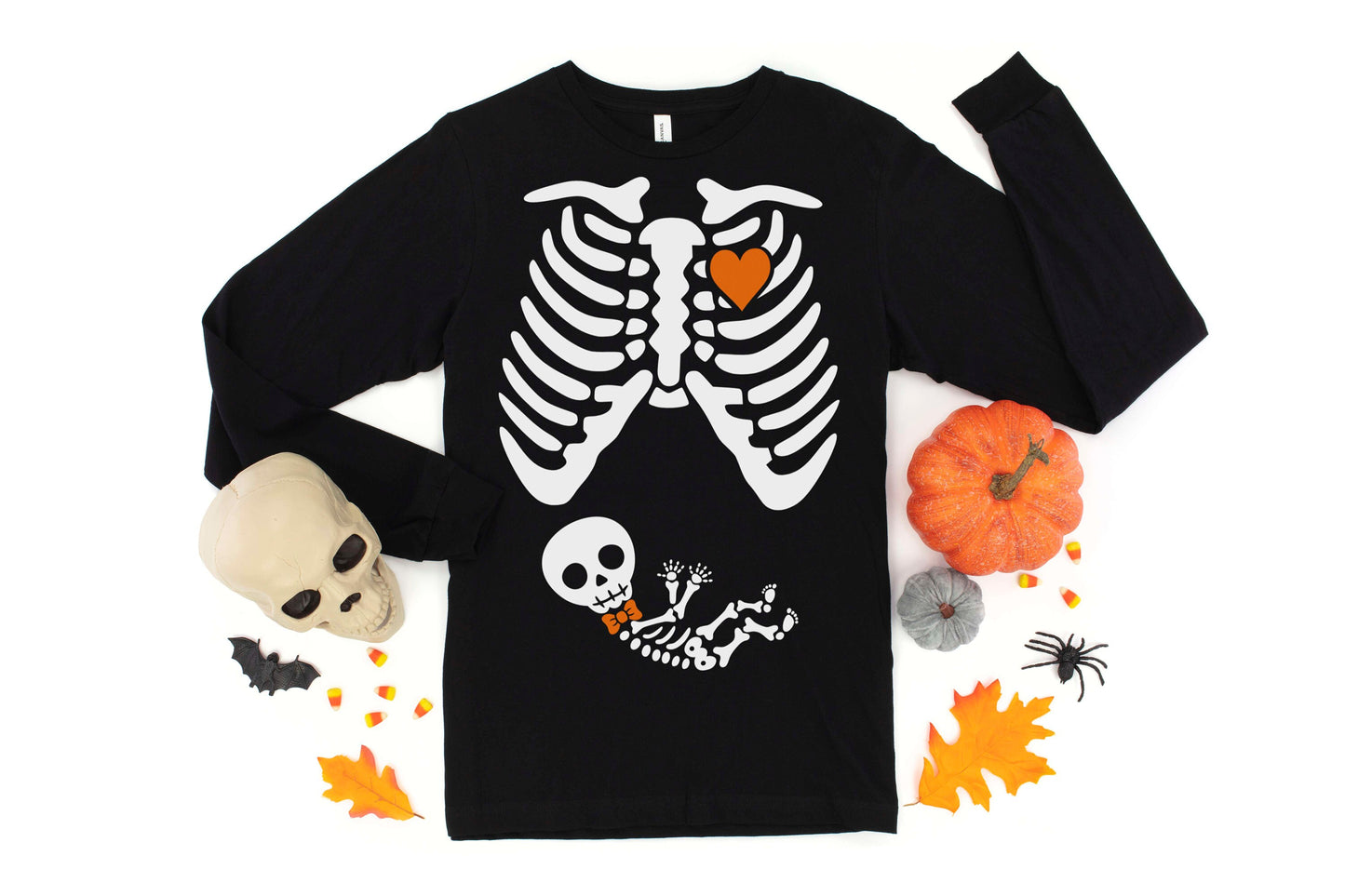 Skeleton Maternity version two Halloween long sleeved t-shirt - halloween pregnancy shirt - halloween t-shirt -halloween maternity