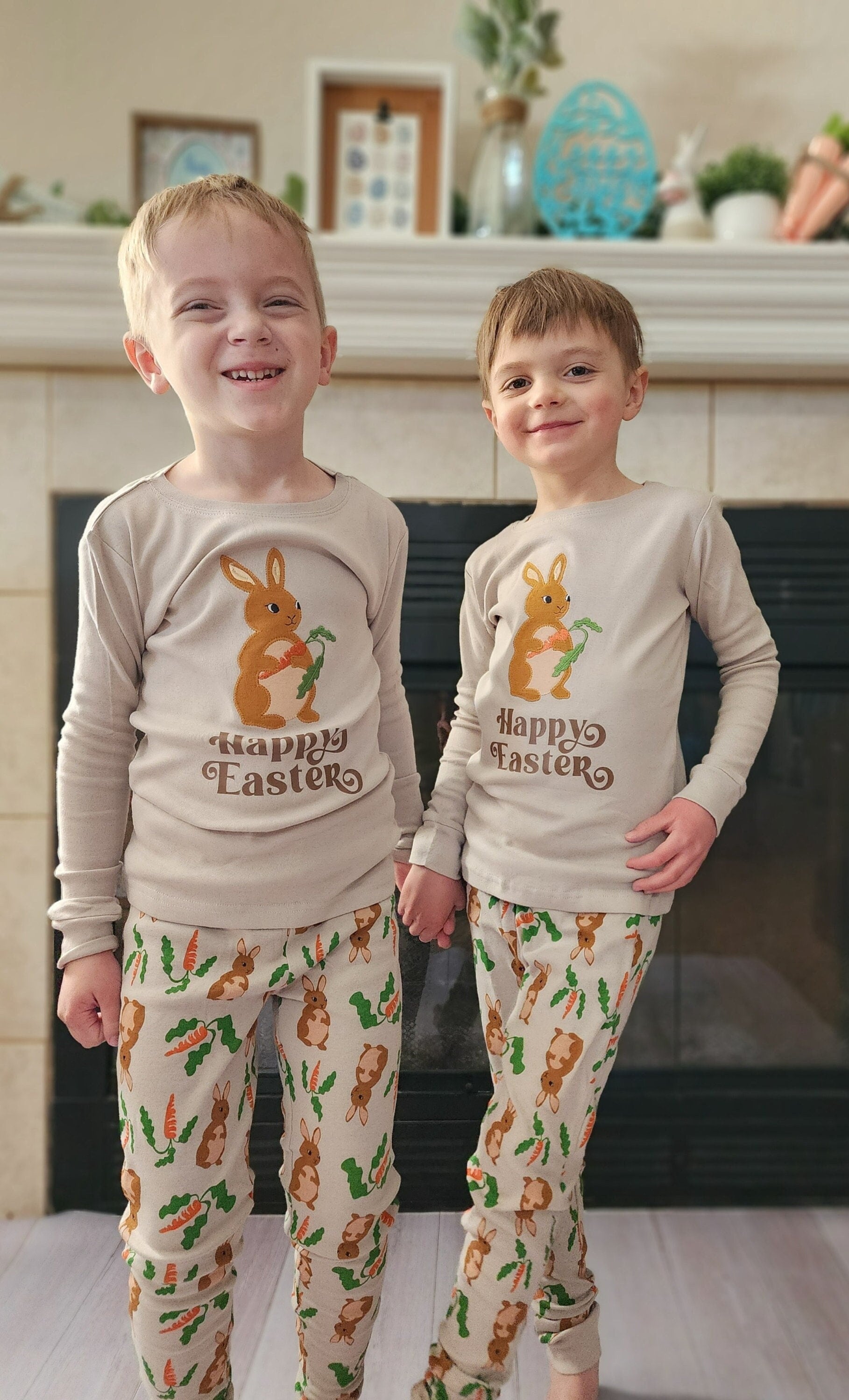 Happy Easter Bunny Print Pajamas, easter pajamas for the family, dog easter pajamas, matching easter pajamas - embroidered bunny pajamas