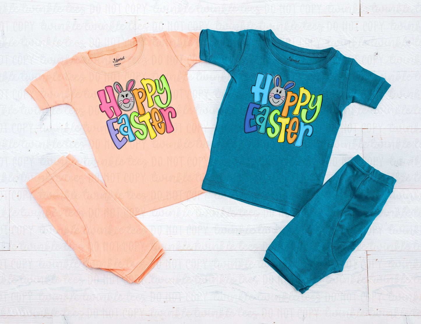 Happy Easter Peach or Teal Solid Shorts Pajamas, kids easter pajamas