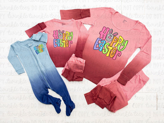 Happy Easter Pink and Blue Ombre Pajamas, easter pajamas for the family, matching easter pajamas