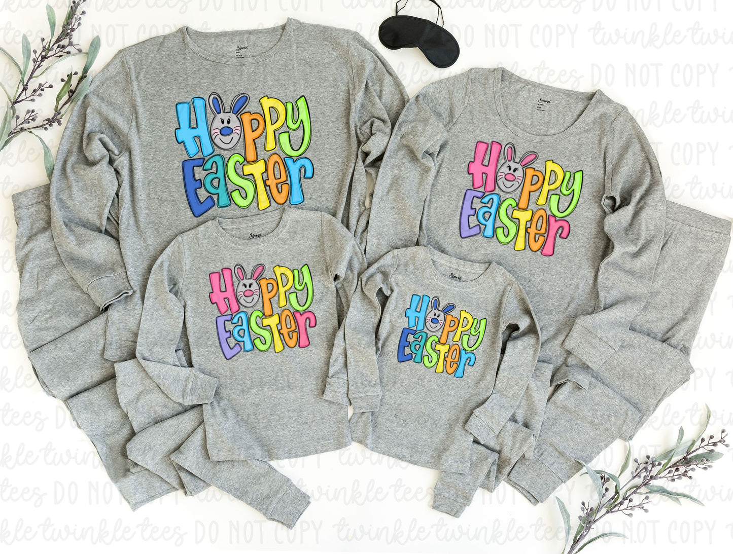 Happy Easter Solid Grey Pajamas, easter pajamas for the family, matching easter pajamas