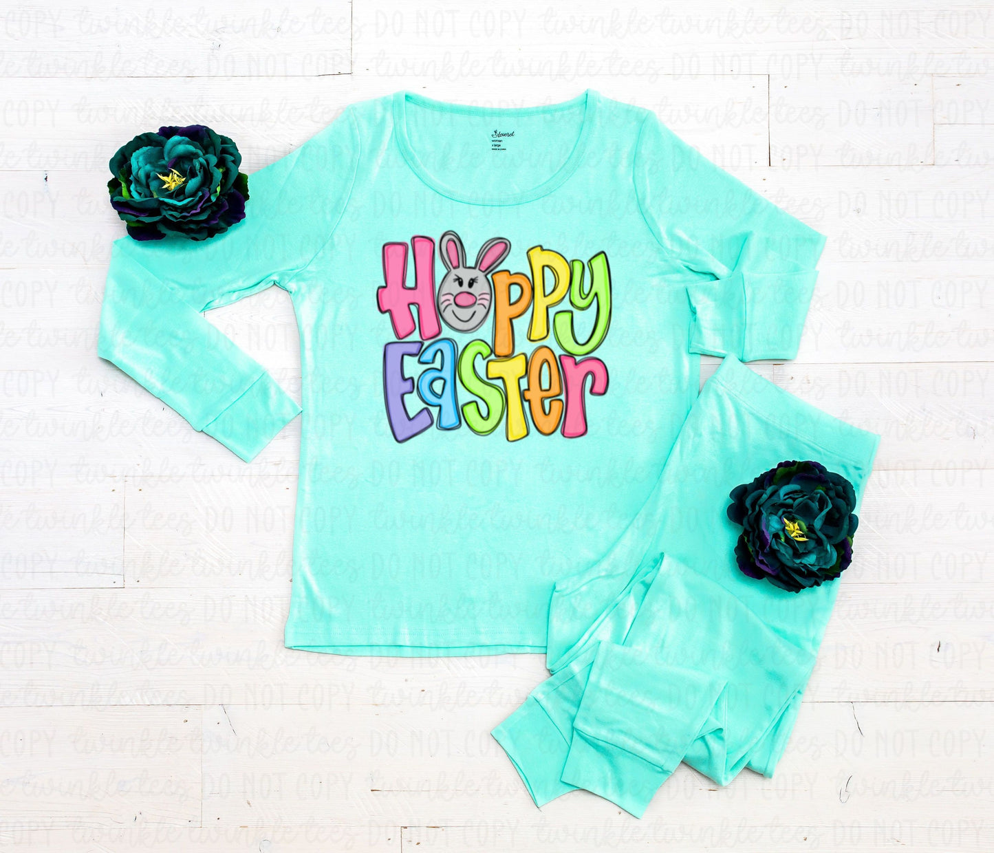 Happy Easter Solid Aqua Pajamas, easter pajamas for the family, matching easter pajamas