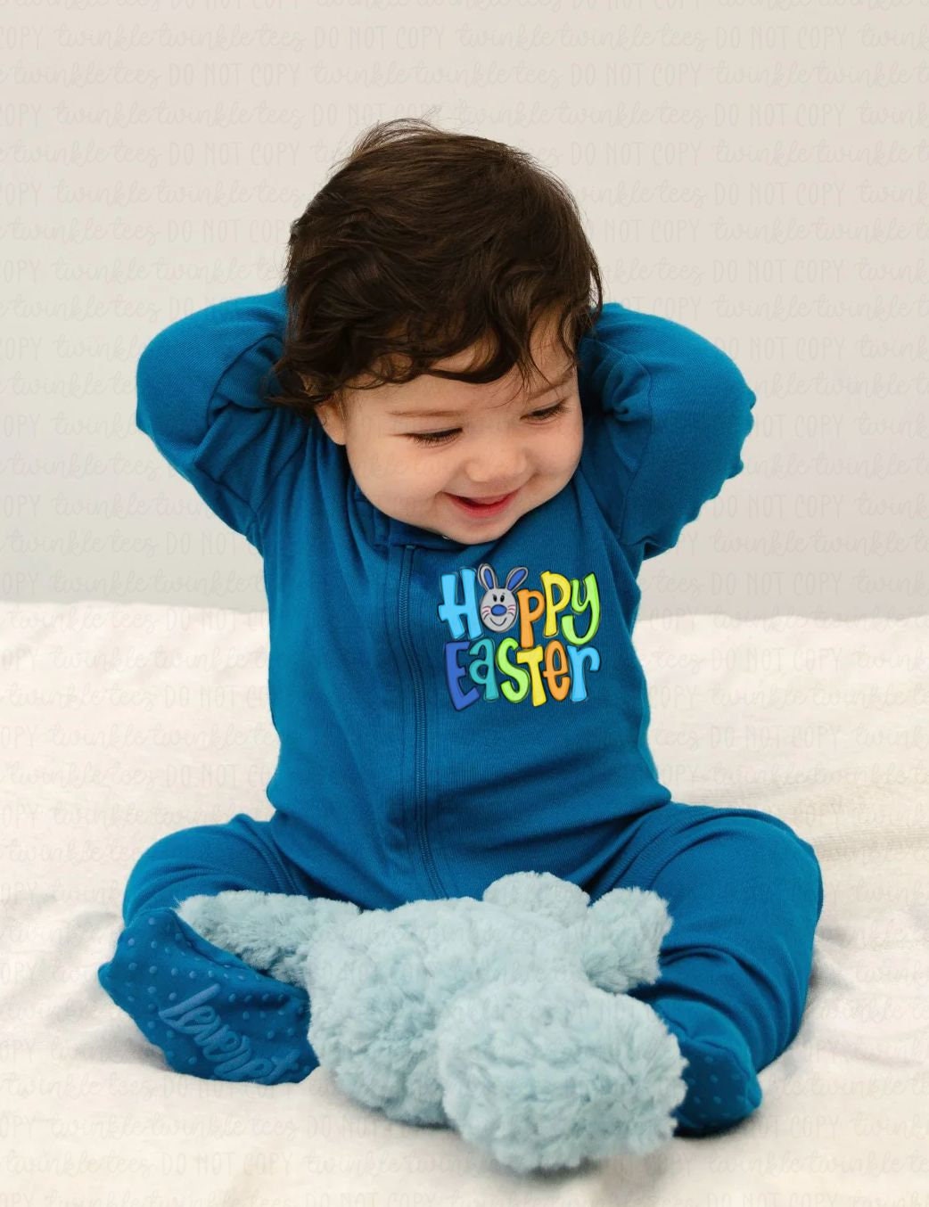 Happy Easter Solid Teal or Peach Pajamas, easter pajamas for the family, matching easter pajamas