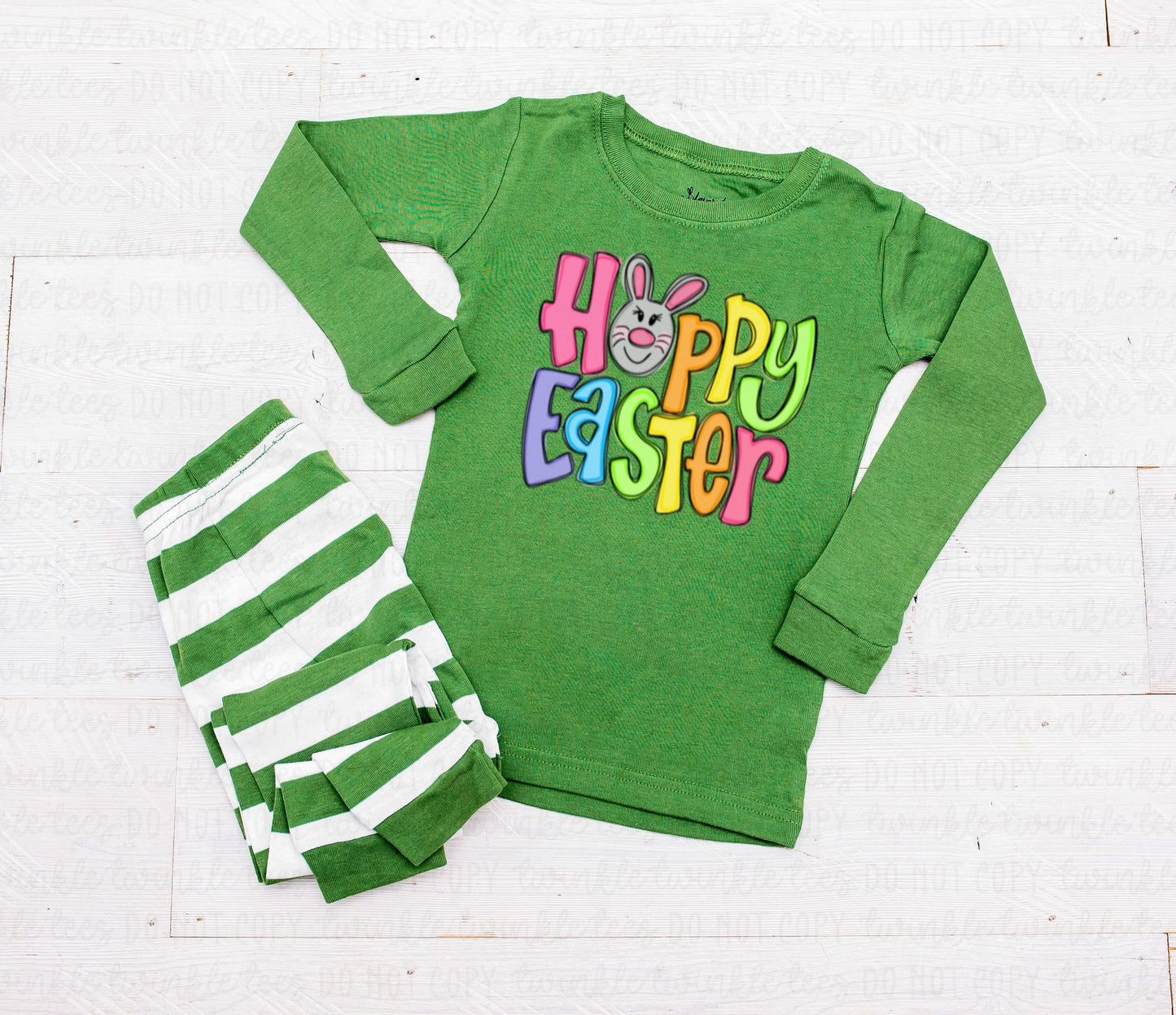 Happy Easter Green Top Pajamas, easter pajamas for the family, matching easter pajamas