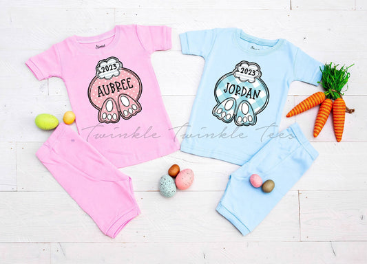 Bunny Butts Personalized Pink and Blue Shorts Pajamas, tie dye easter pajamas