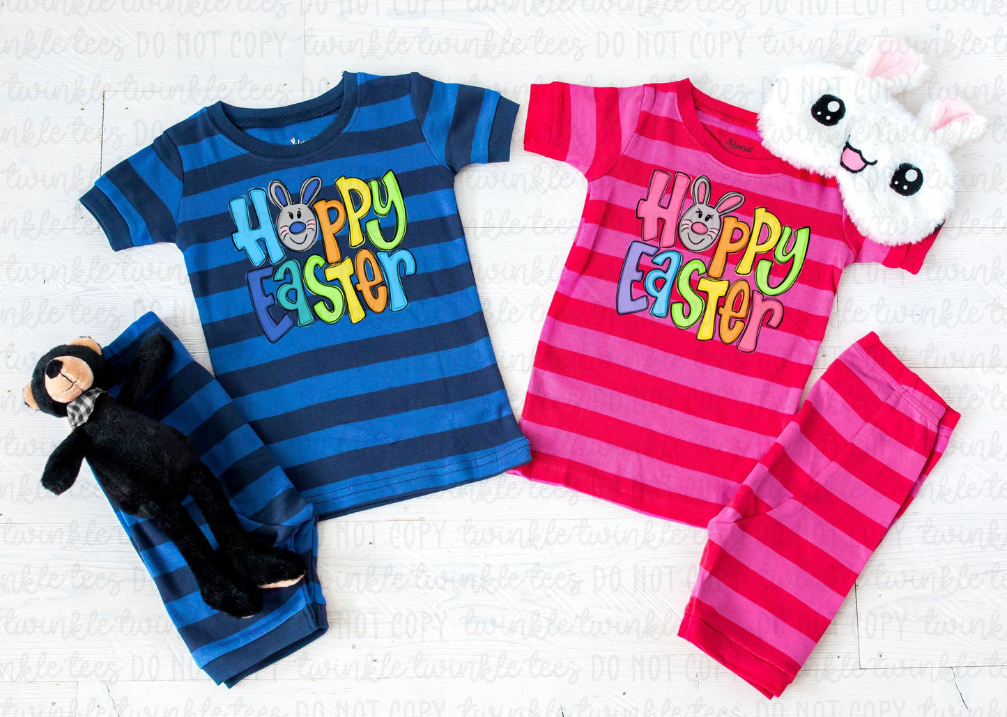 Happy Easter Pink and Blue Striped Shorts Pajamas, kids easter pajamas